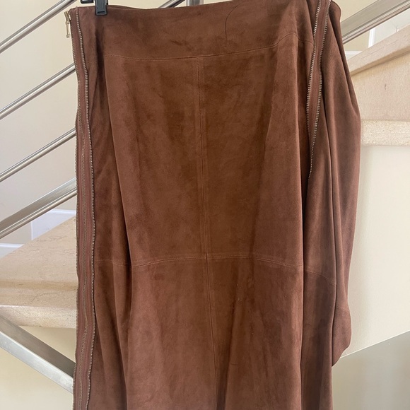 VINTAGE ICEBERG elegant BROWN Swede zippers SKIRT - Picture 5 of 16